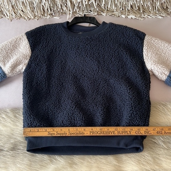AMERICAN EAGLE Teddy Bear Fleece XS Pullover Blue Off White Striped Long Sleeve - Picture 9 of 12